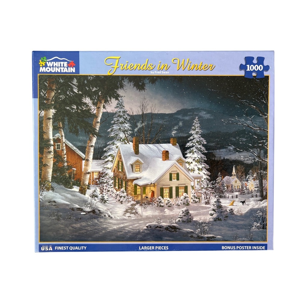 White Mountain Puzzles Friends in Winter 1000 Piece Jigsaw Puzzle Complete